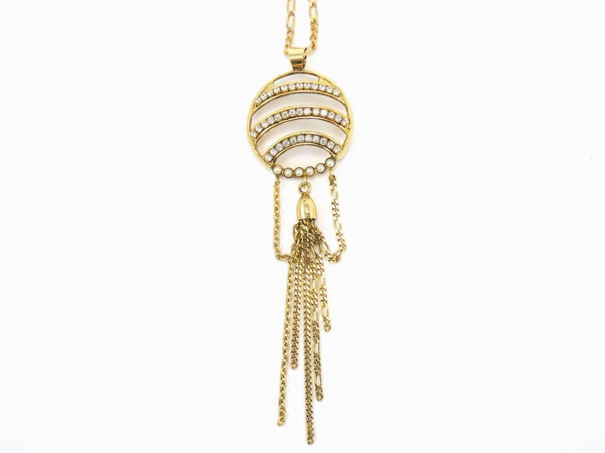 Demi Parure in Metallo Dorato, Strass e Perline Simulate