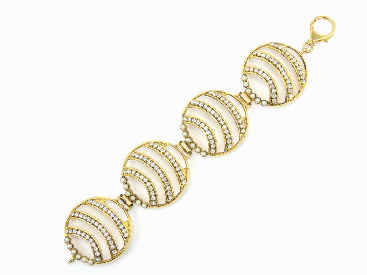 Demi Parure in Metallo Dorato, Strass e Perline Simulate
