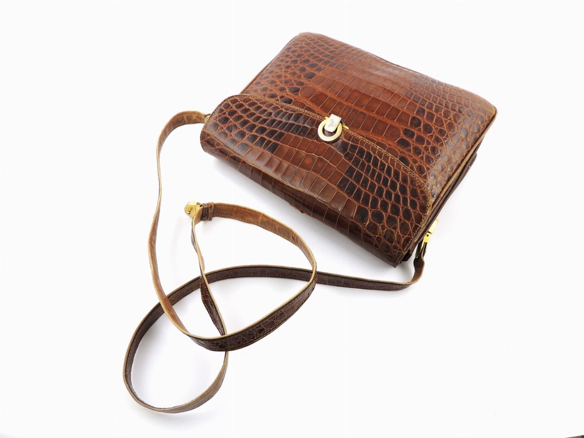 Borsa a Tracolla in Coccodrillo Marrone, Eva