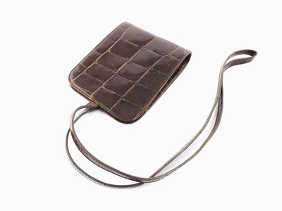 Borsetta a Tracolla in Coccodrillo Marrone Scuro, Giorgio Armani