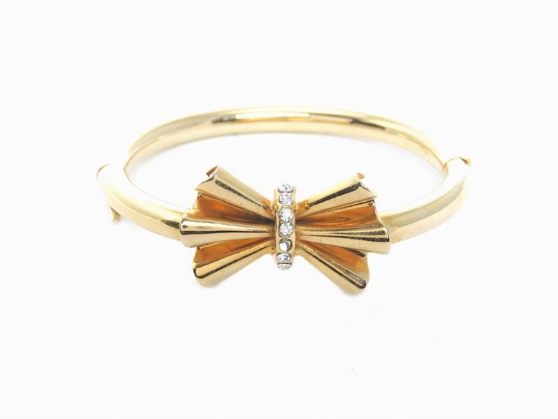 Bracciale Rigido in Metallo Dorato e Strass, Bijoux Cascio