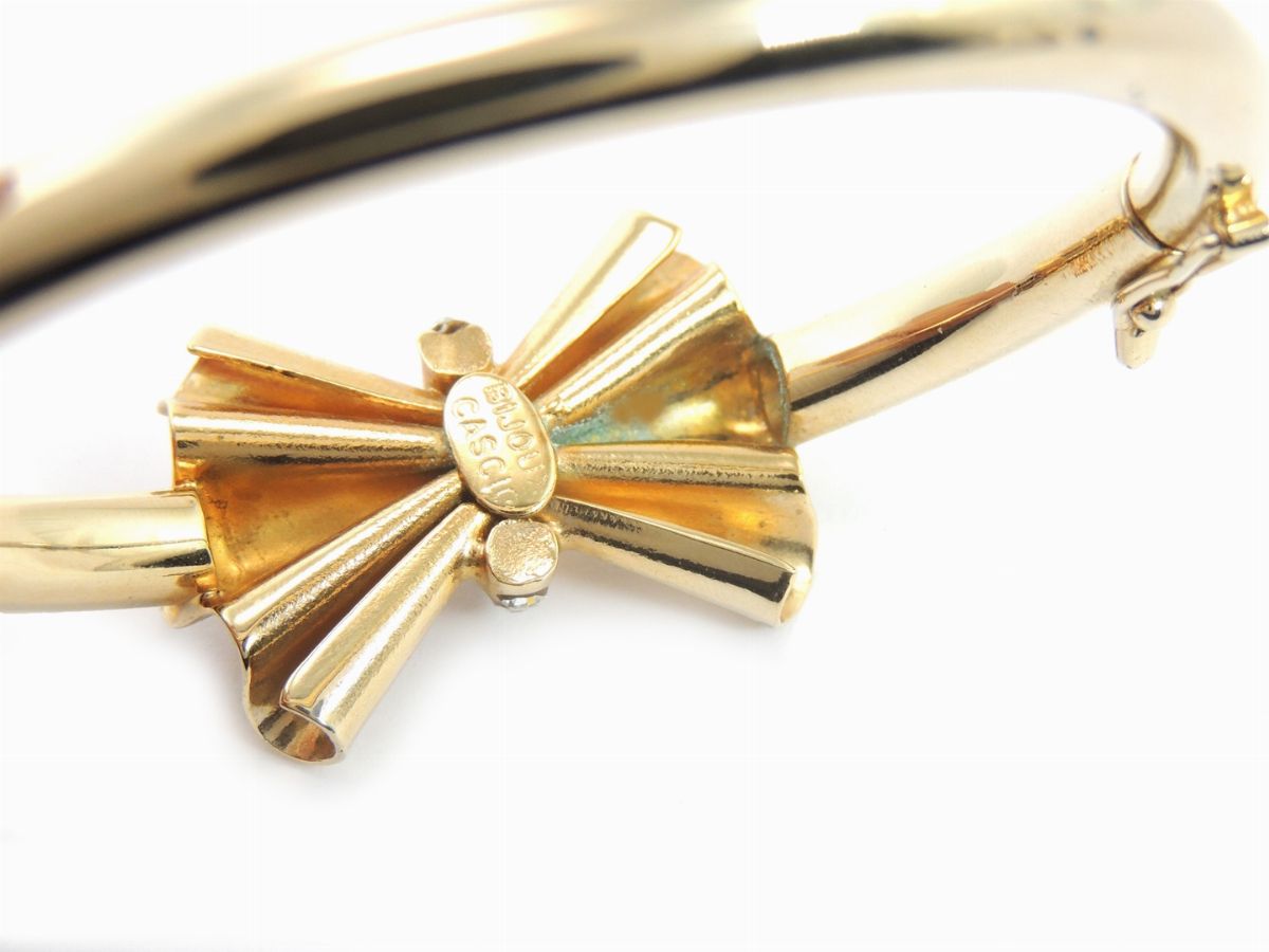 Bracciale Rigido in Metallo Dorato e Strass, Bijoux Cascio