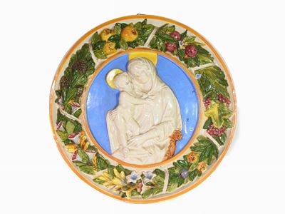 Formella in Terracotta Ad Altorilievo Invetriata