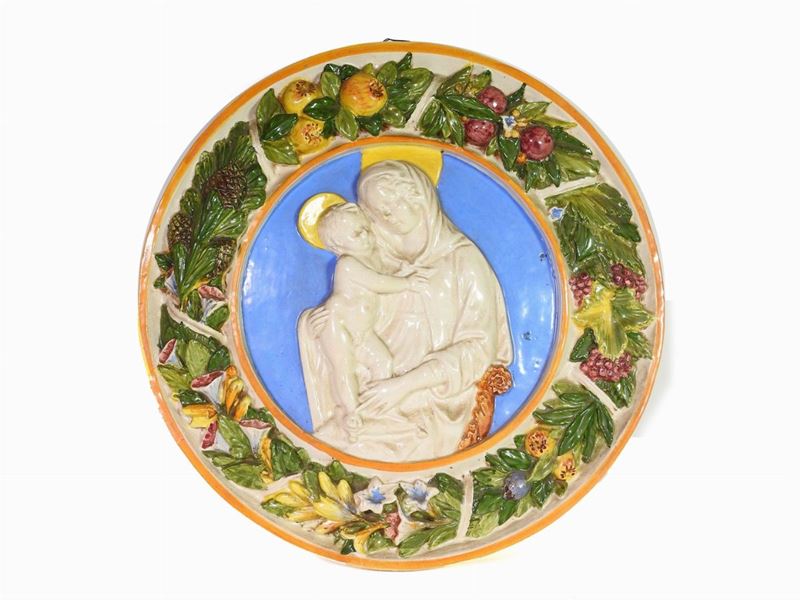 Formella in Terracotta Ad Altorilievo Invetriata