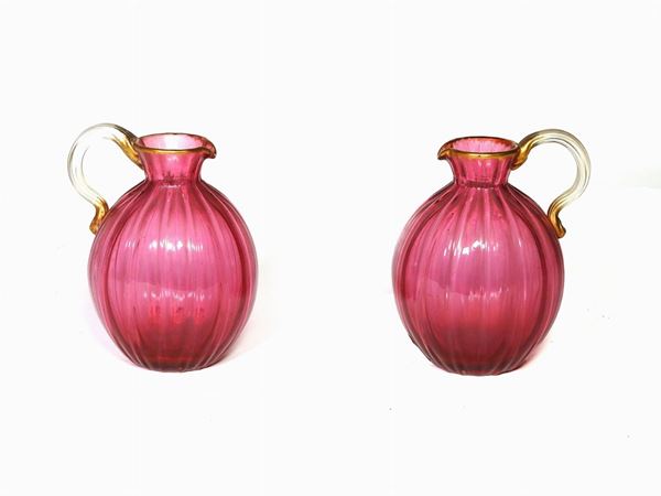 Pair of Blown Glass Pitchers, Manufacture Daum