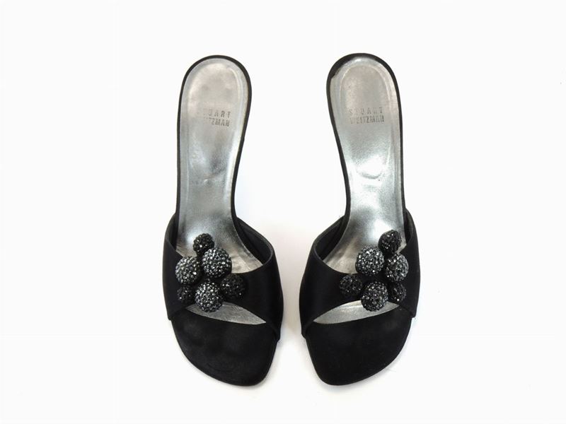 Paio di Sandali Gioiello in Seta Nera, Stuart Weitzman