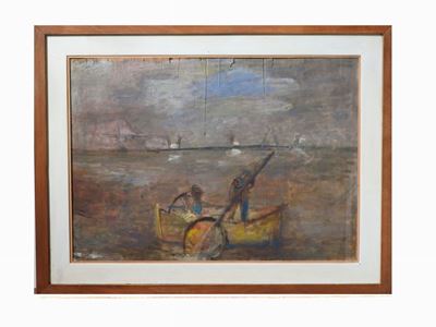 Paesaggio Marino con Barca e Pescatori