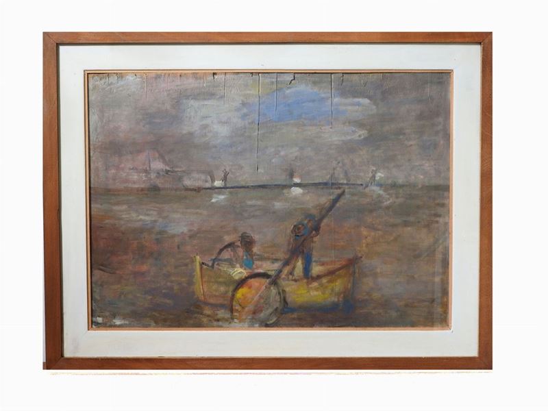 Mario Marcucci - Paesaggio Marino con Barca e Pescatori