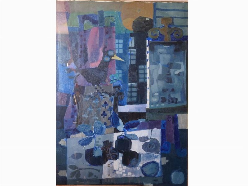Germano Bocchi - Interno di Studio con Natura Morta e Corvo 1971