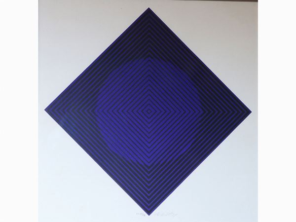 Victor Vasarely - Lozenge shaped composition in green and blue