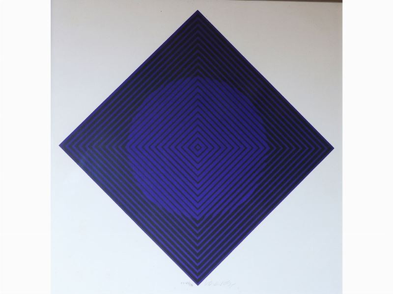 Victor Vasarely - Lozenge Shaped Composition in Green And Blue