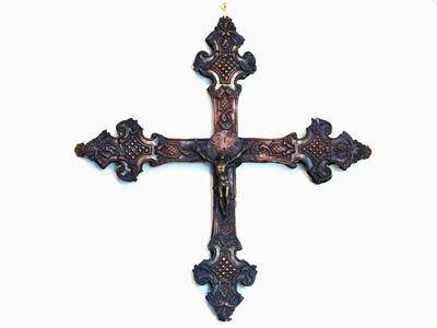 Crocifisso in Legno e Rame Argentato