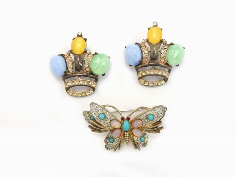Tre Spille Bijoux in Metallo Dorato, Strass e Vetro