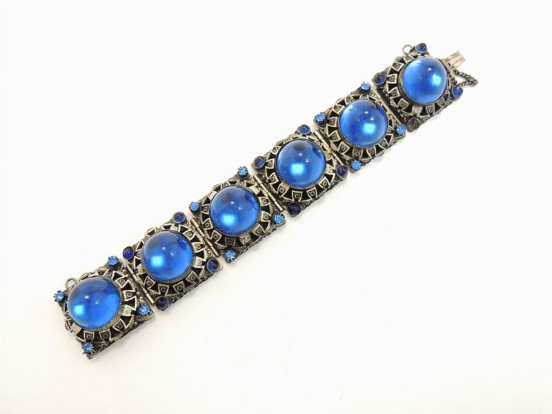 Bracciale in Metallo Argentato, Vetro e Strass