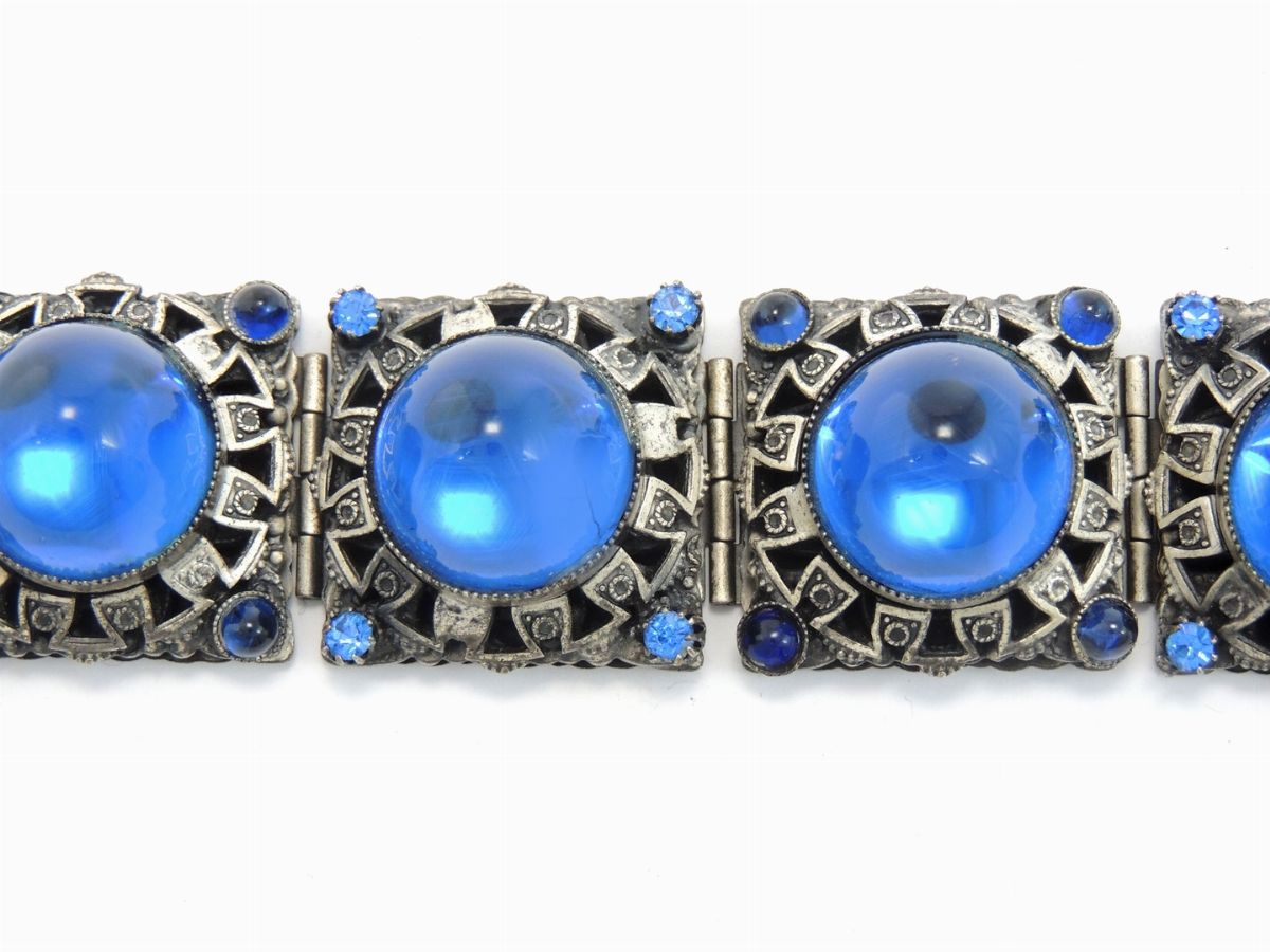 Bracciale in Metallo Argentato, Vetro e Strass