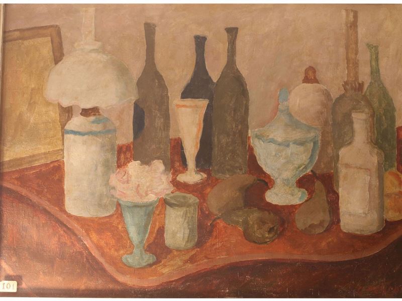 Guido Peyron - Natura Morta con Bottiglie