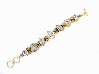 Bracciale in Metallo Dorato, Quarzi Rutilato e Citrini