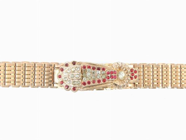 Bracciale in metallo rosa e strass, Clarion