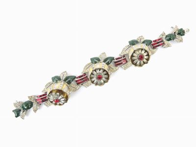 Bracciale "quivering Camelia" in Metallo Dorato, Smalto e Strass, Coro