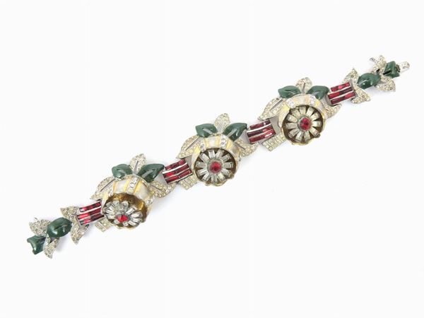 Bracciale "Quivering Camelia"  in metallo dorato, smalto e strass, Coro