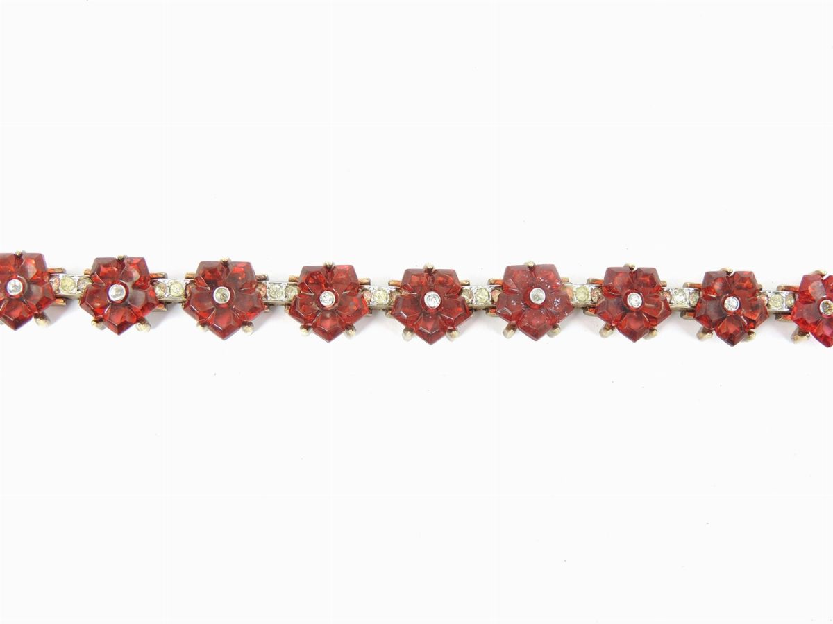 Bracciale in Vetro, Strass e Metallo Dorato, Trifari