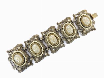 Bracciale in Metallo Brunito e Perle Simulate