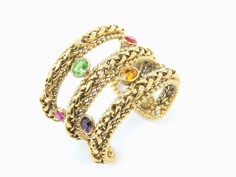 Bracciale Manchette in Metallo Dorato e Strass, Yves Saint Lauren