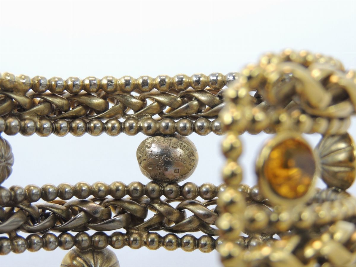 Bracciale Manchette in Metallo Dorato e Strass, Yves Saint Lauren