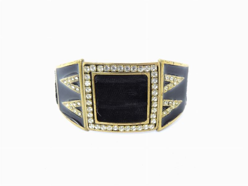 Bracciale Rigido in Metallo Dorato, Smalto, Velluto e Strass, il Gioiello di Firenze