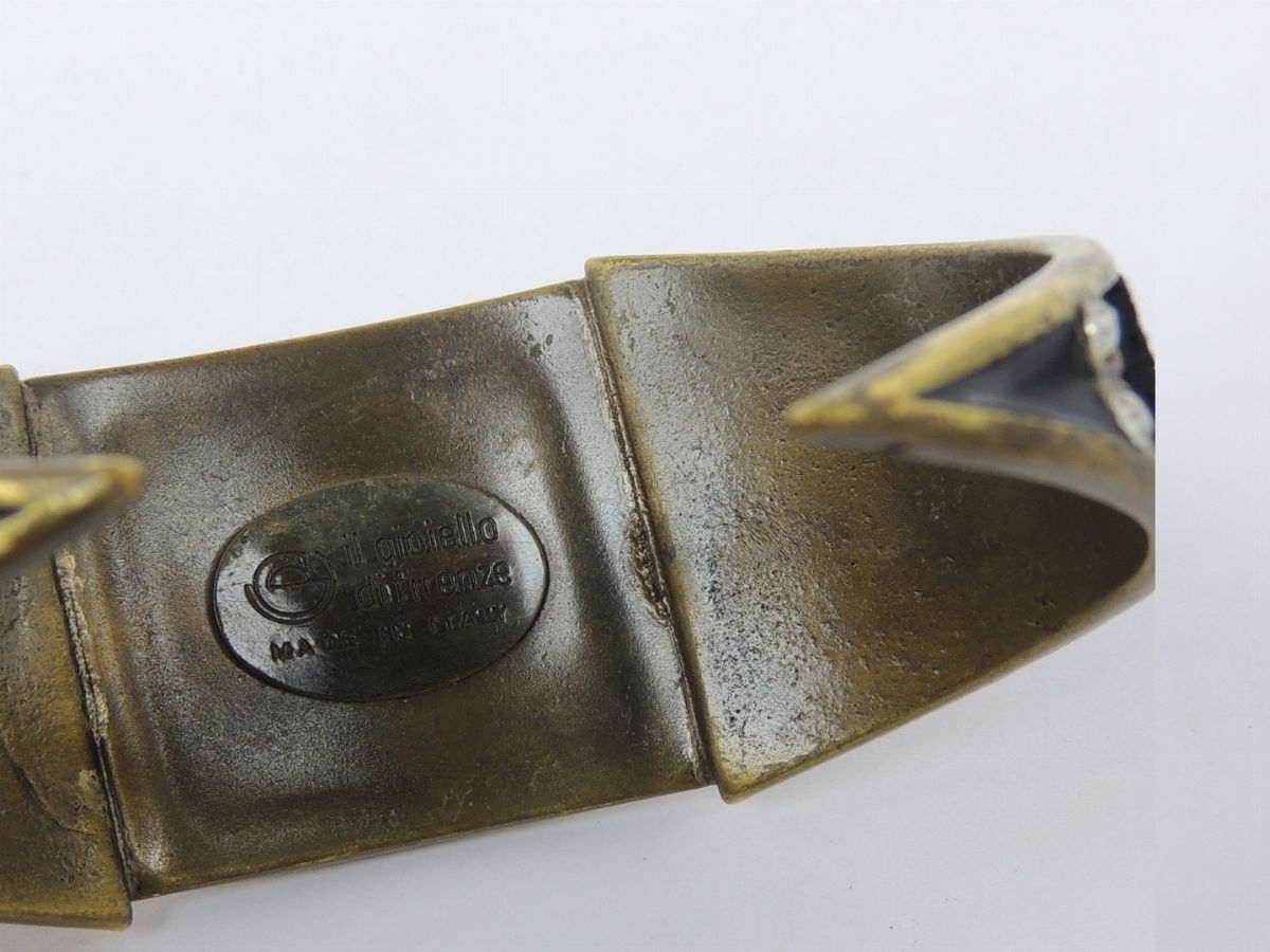 Bracciale Rigido in Metallo Dorato, Smalto, Velluto e Strass, il Gioiello di Firenze