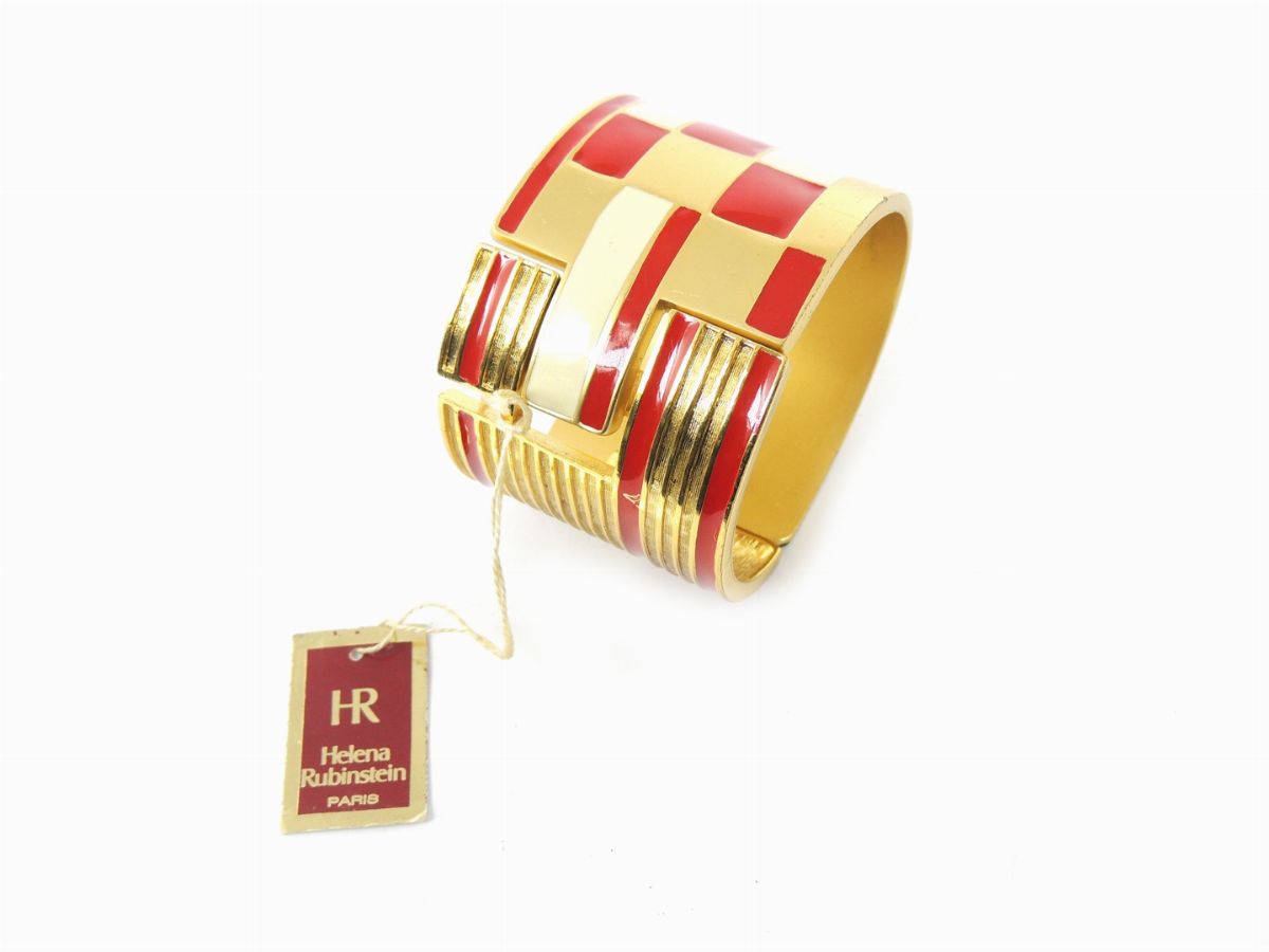 Bracciale Manchette in Metallo Dorato e Smalto, Helena Rubistein