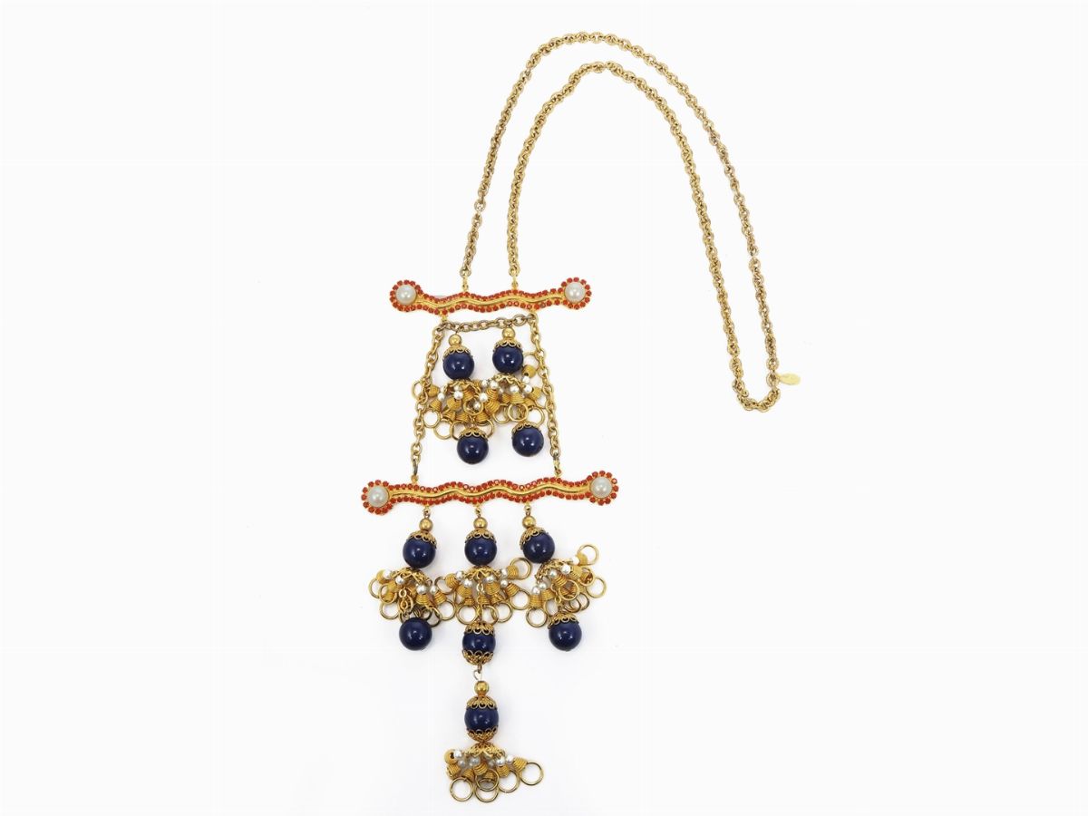 Collana in Metallo Dorato, Strass e Vetro, De Lillo