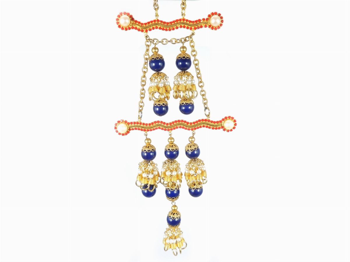 Collana in Metallo Dorato, Strass e Vetro, De Lillo