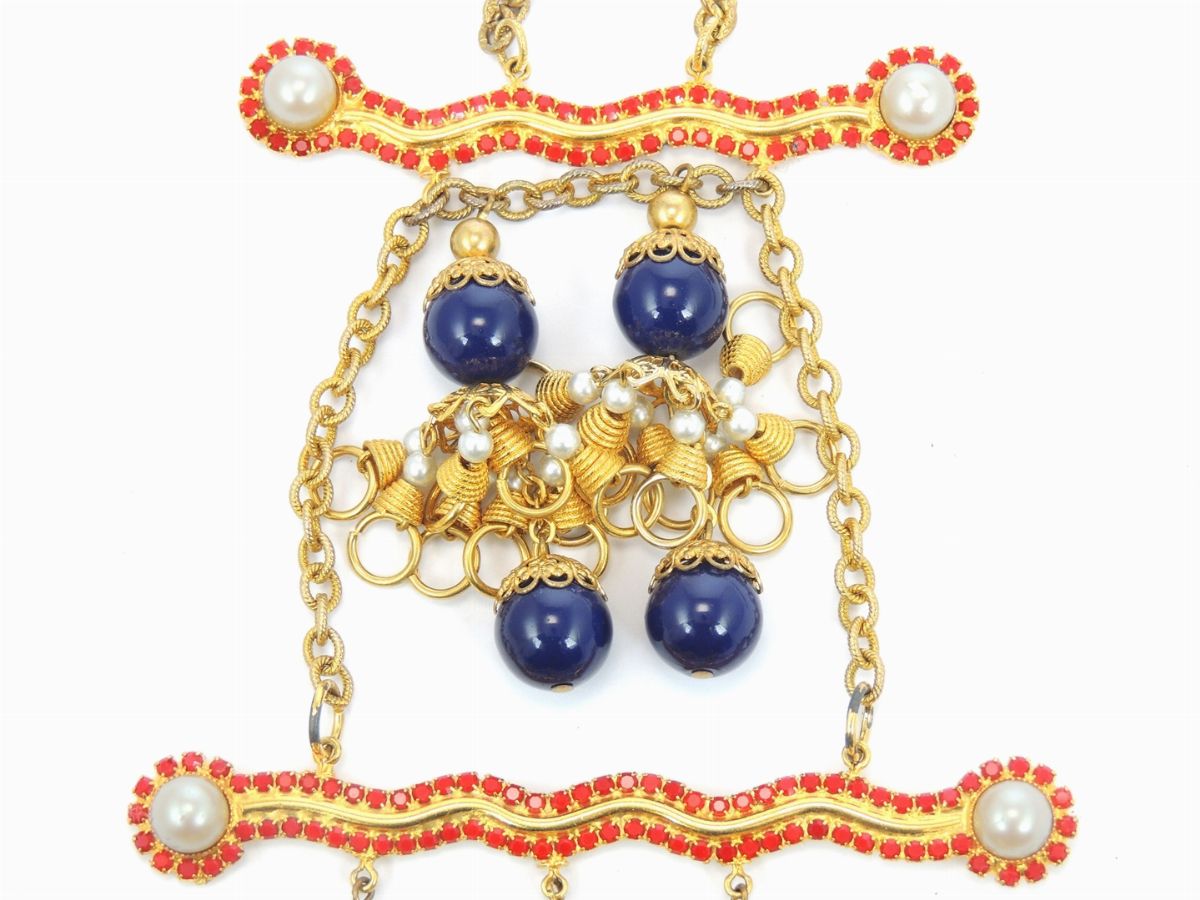 Collana in Metallo Dorato, Strass e Vetro, De Lillo