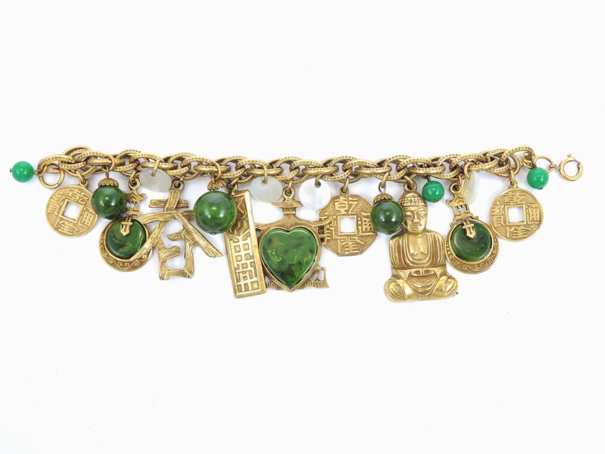 Parure in Metallo Dorato, Madreperla e Vetro, Art