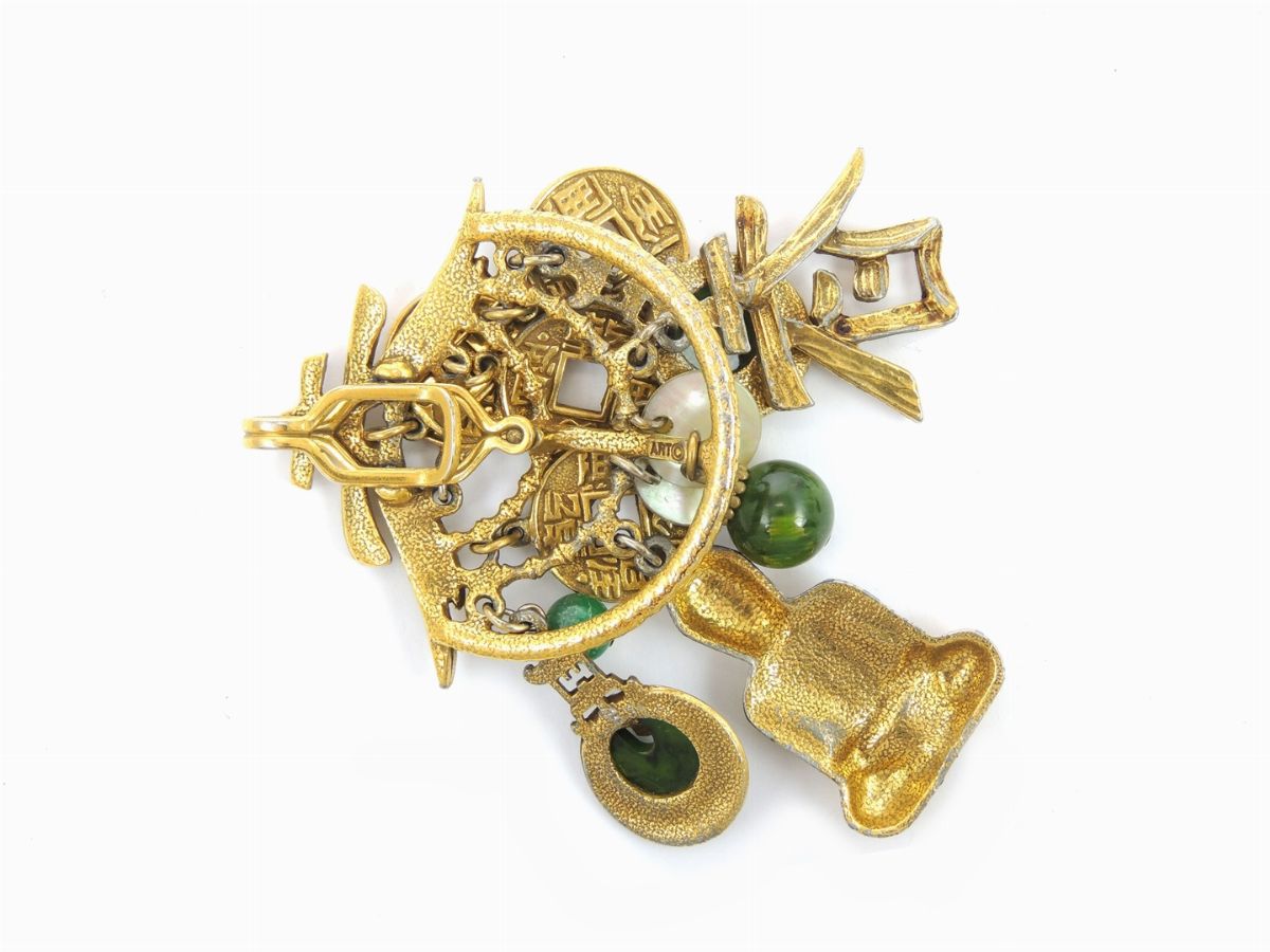 Parure in Metallo Dorato, Madreperla e Vetro, Art