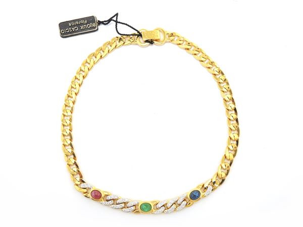 Goldtone metal, rhinestones and glass necklace, Bijoux Cascio