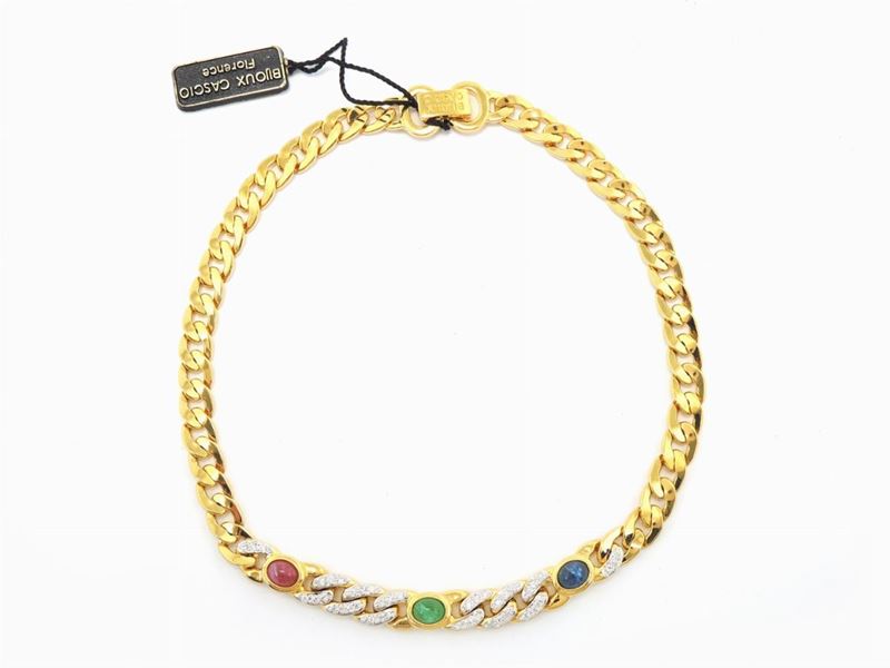 Collana in Metallo Dorato, Strass e Vetro, Bijoux Cascio