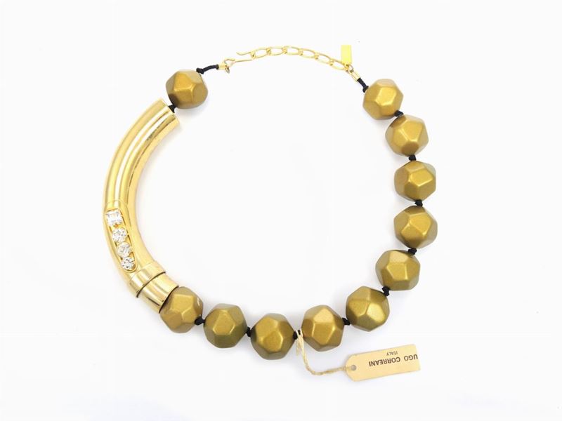 Collana in Resina, Metallo Dorato e Strass, Ugo Correani