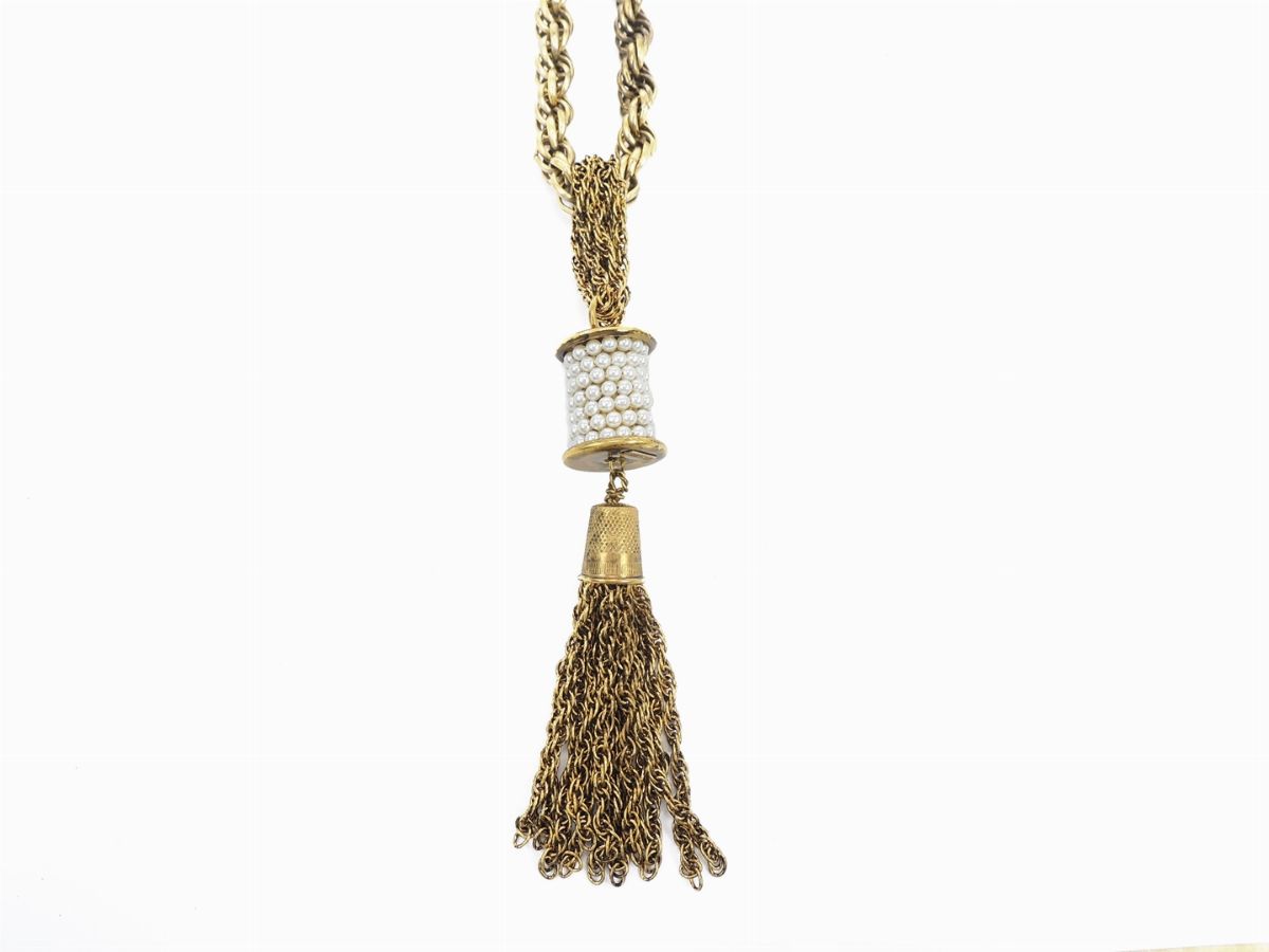 Collana in Metallo Dorato e Perle Simulate, Moschino