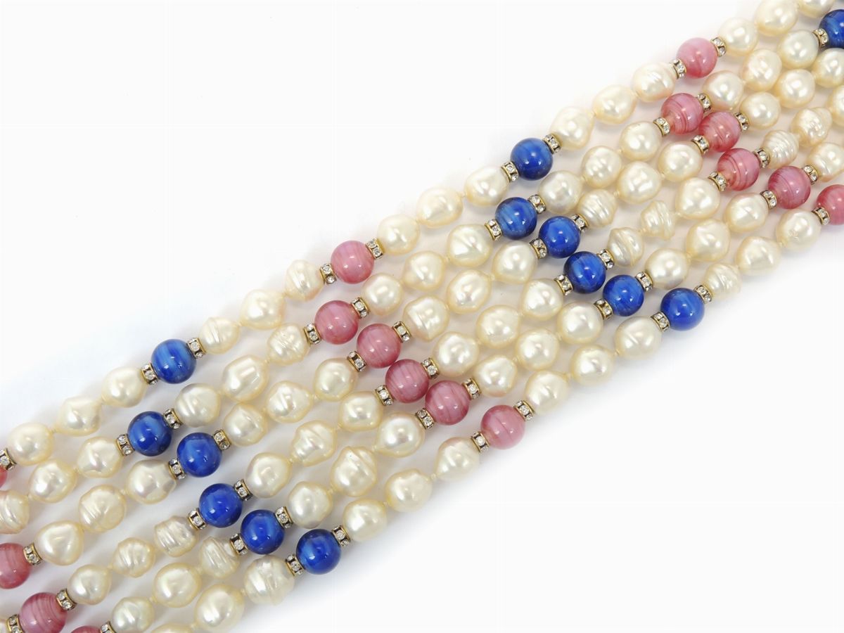 Collana Multifilo di Perle in Vetro e Strass
