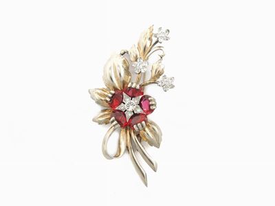 Spilla Floreale in Sterling, Vetro e Strass, Panetta