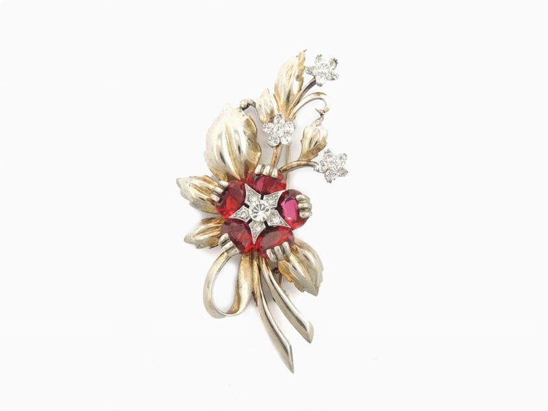 Spilla Floreale in Sterling, Vetro e Strass, Panetta