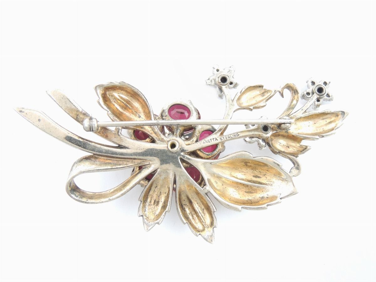 Spilla Floreale in Sterling, Vetro e Strass, Panetta