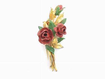 Spilla in Metallo Dorato e Smalti, R. De Rosa