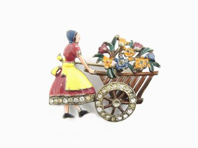 Spilla Figurativa in Metallo Dorato e Smalti