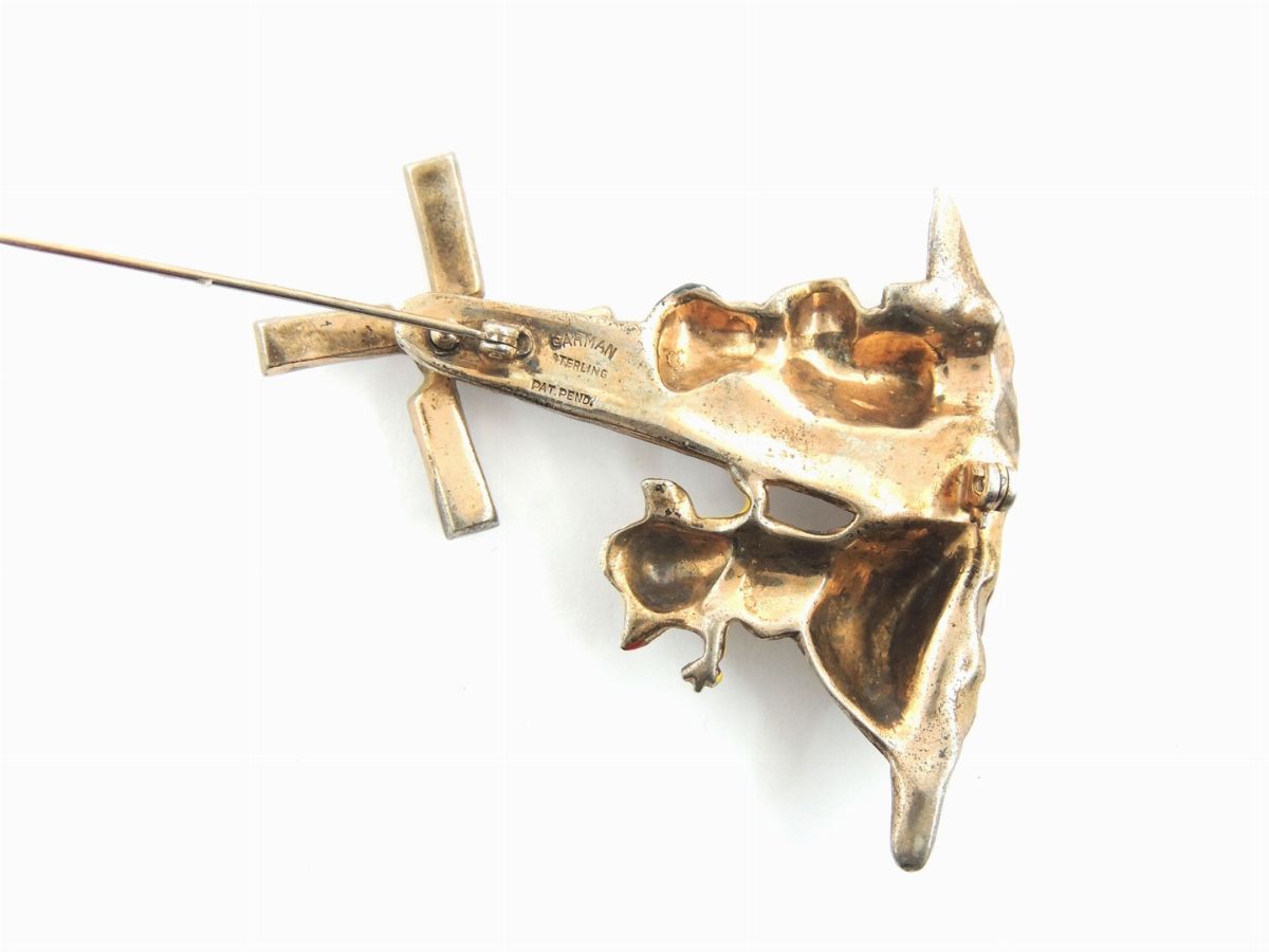 Spilla Figurativa in Sterling, Strass e Smalti