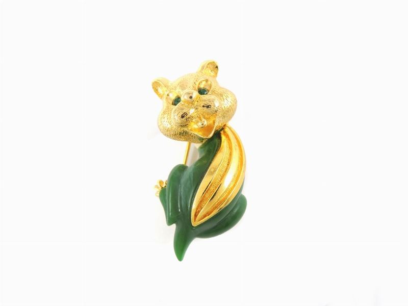 Spilla Animalier in Metallo Dorato e Resina