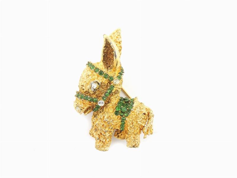 Spilla Animalier in Metallo Dorato e Strass, Grosse
