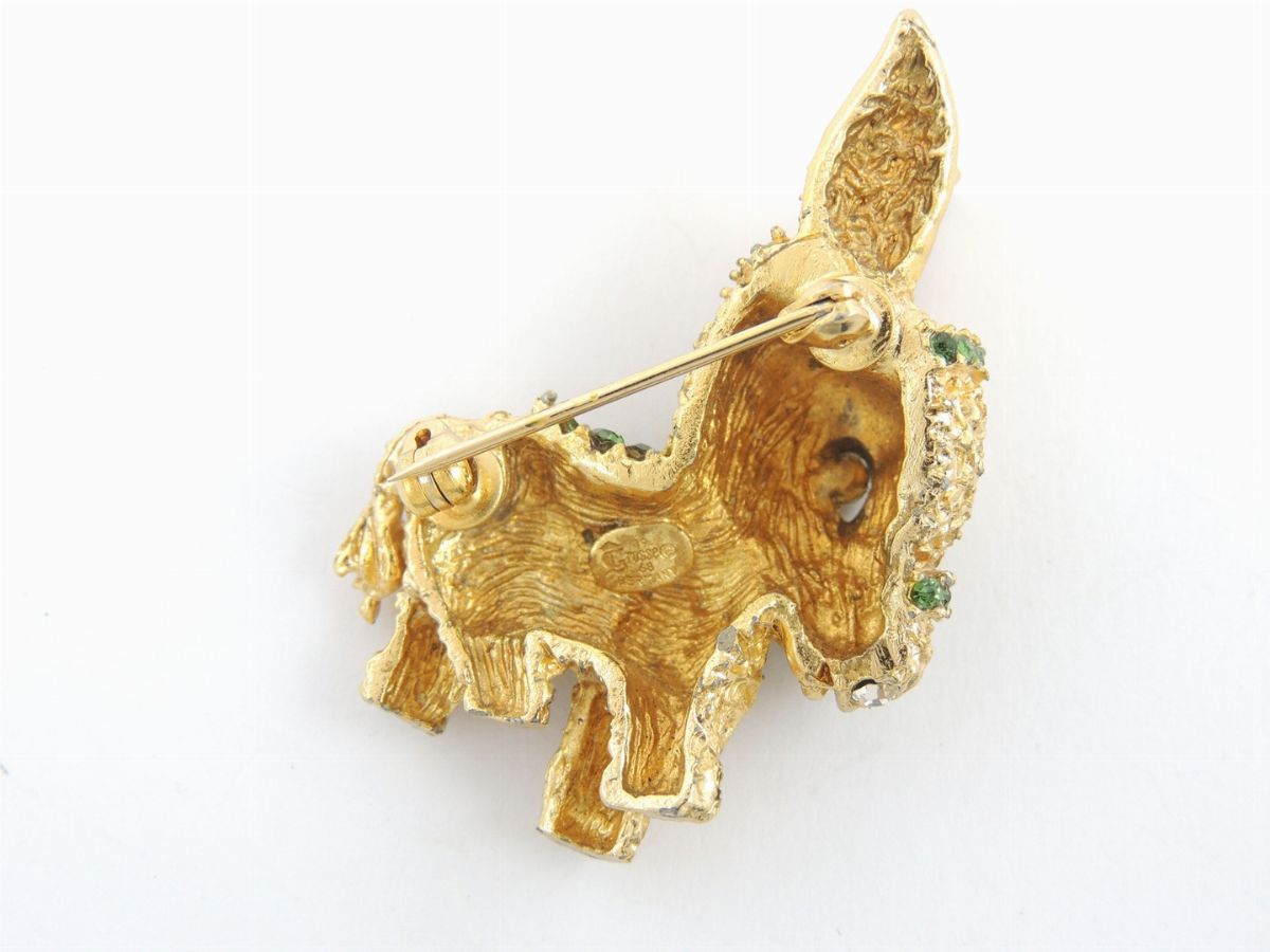 Spilla Animalier in Metallo Dorato e Strass, Grosse
